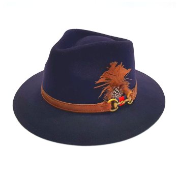 Sombrero Indiana Impermeable Azul con Pluma